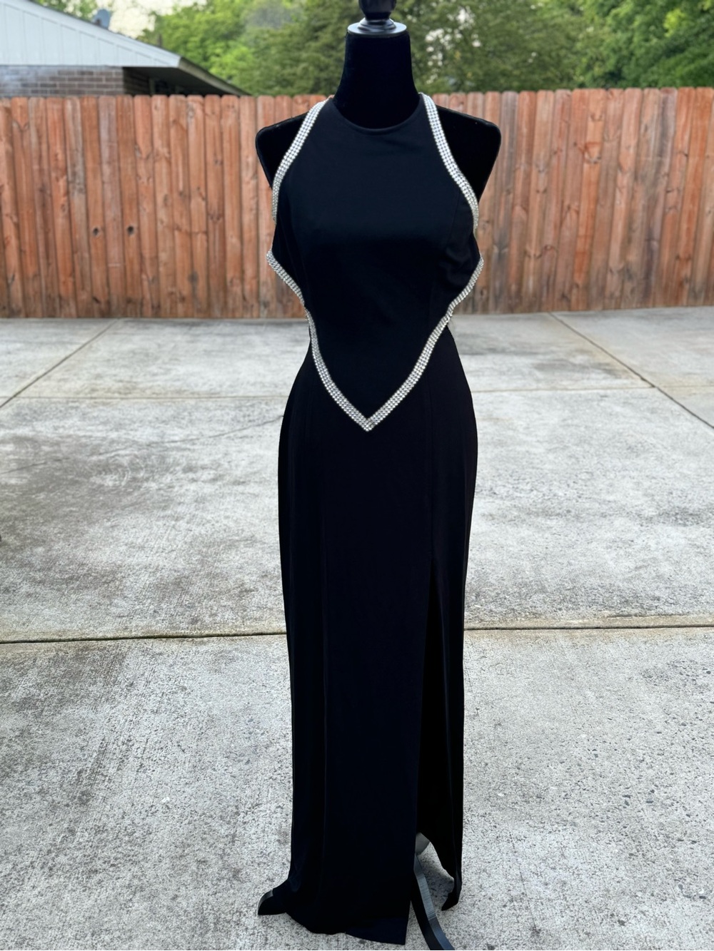 Cache Black Rhinestone Trim Halter Evening Dress
